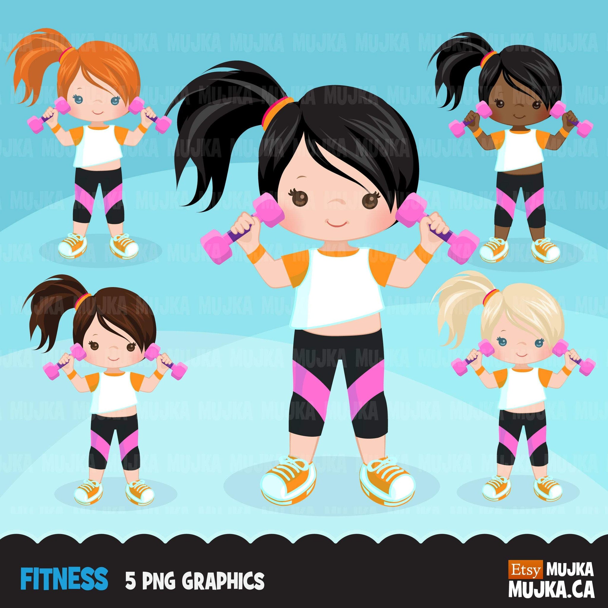 Gymnastics Fitness Clipart Bundle, Sports, workout sublimation t-shirt for black, boy, girl graphics commercial use PNG clip art