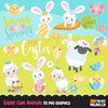 Easter Spring Clipart Bundle, gnomes, bunny, kids, eggs, animals, plants, llama graphics commercial use PNG clip art
