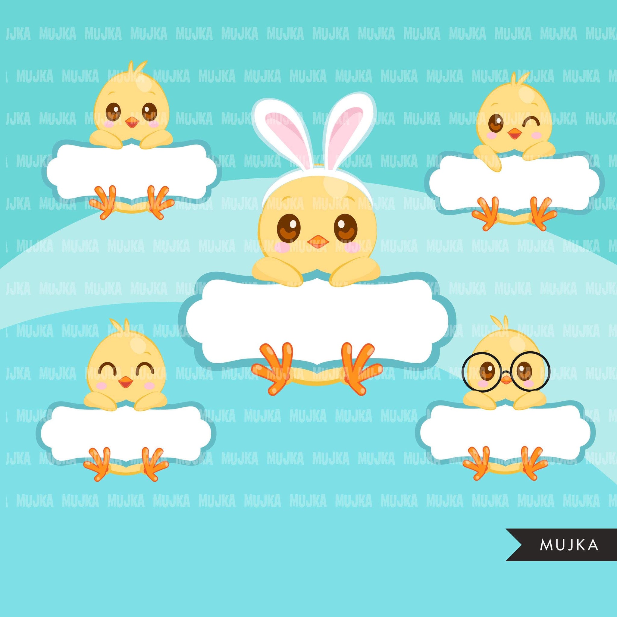 Easter Chick Split Clipart, Cute chicks with Easter frame, animal graphics  commercial use digital PNG clip art