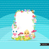 Easter frames clipart, animal frames with bunny, chicks, bugs bees and butterfly graphics, birthday party, clip art