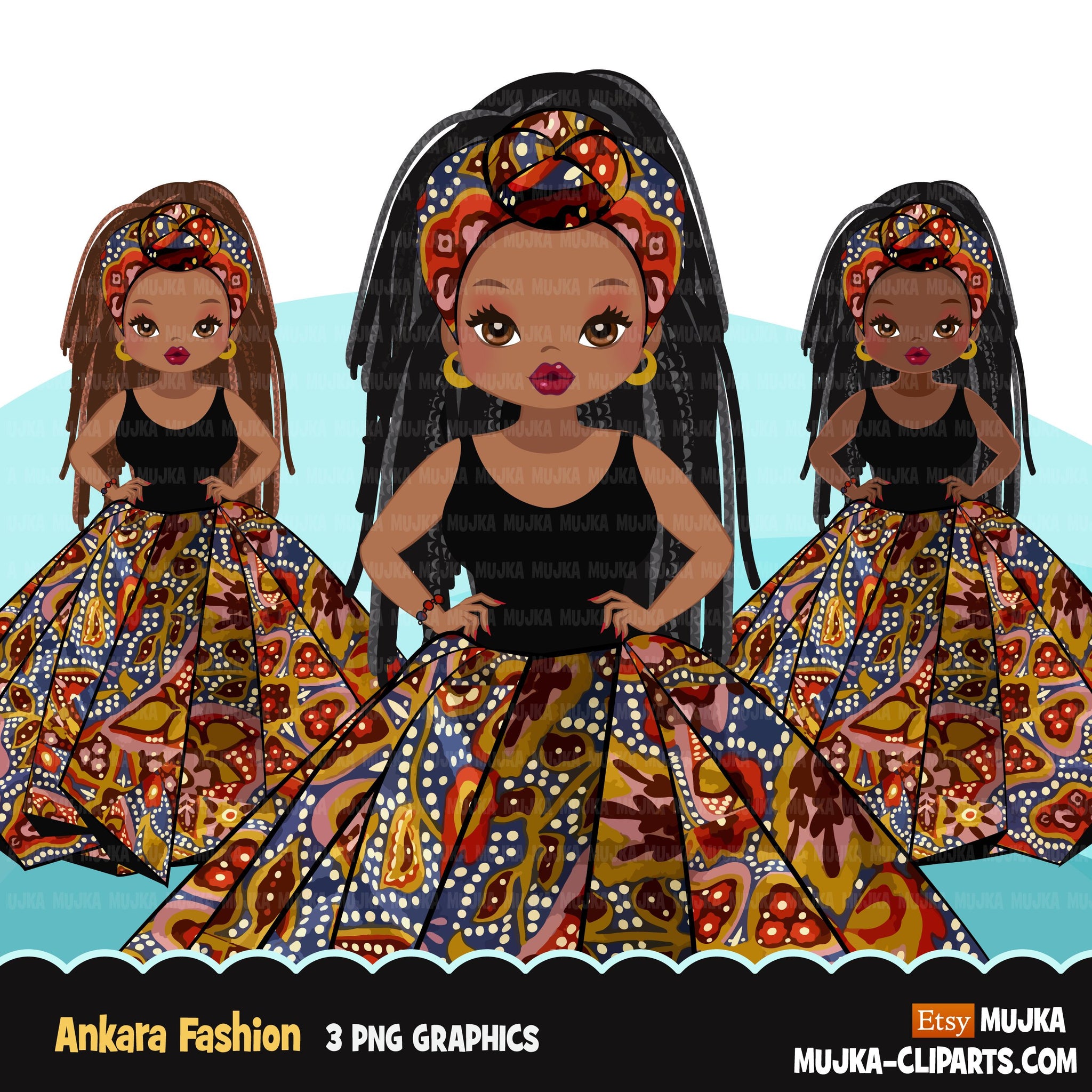 Ankara Fashion Graphics Bundle, Black History African American clipart, commercial use sublimation