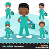 Black Male Nurse clipart with mask green scrubs, hospital graphics, print and cut PNG, covid African American Medical clip art