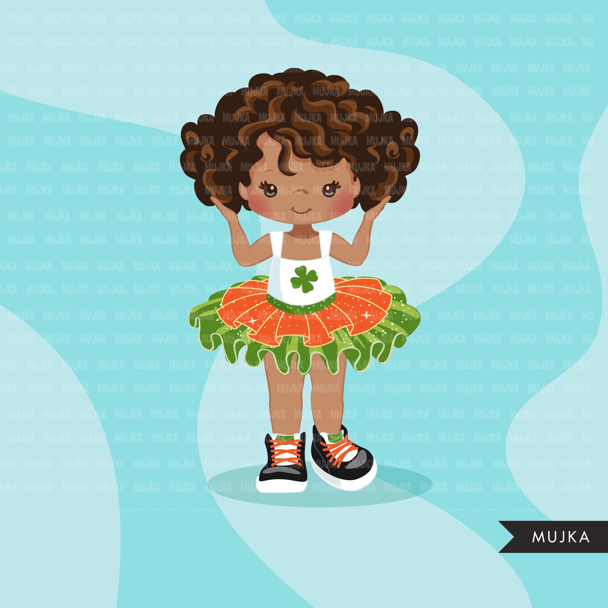 St Patrick's Day Tutu Clipart for Black girls,  Irish tutu graphics, fashion, commercial use PNG clip art, birthday cutout