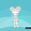 Bows and Ribbons Digital stamps, decorate hair bows, little girl  graphics, coloring book black and white outline clip art