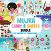 Candy land Clipart Bundle, Sweets, ice cream, donuts, chocolate, cupcakes, backgrounds, tutu girl graphics commercial use PNG clip art