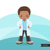 Black male Doctor clipart with mask and gloves, hospital graphics, print and cut PNG digital Designs, covid Medical boy clip art