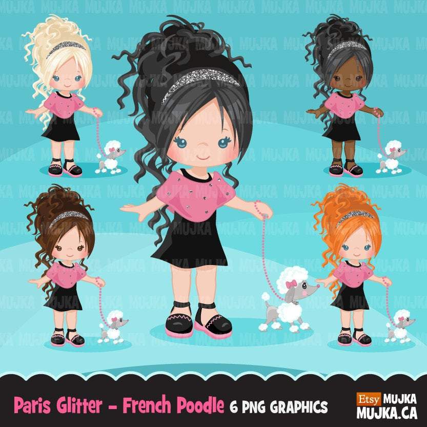 Paris Clipart Bundle, Glitter French Birthday party, poodle, tea party, eiifel tower png clip art, commercial use