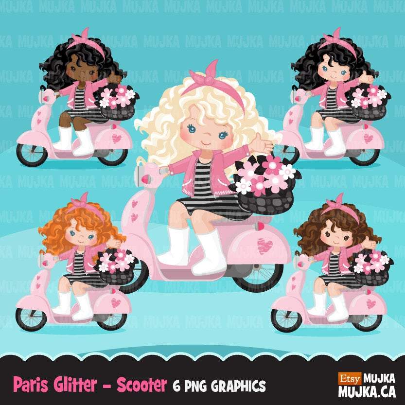 Paris Clipart Bundle, Glitter French Birthday party, poodle, tea party, eiifel tower png clip art, commercial use