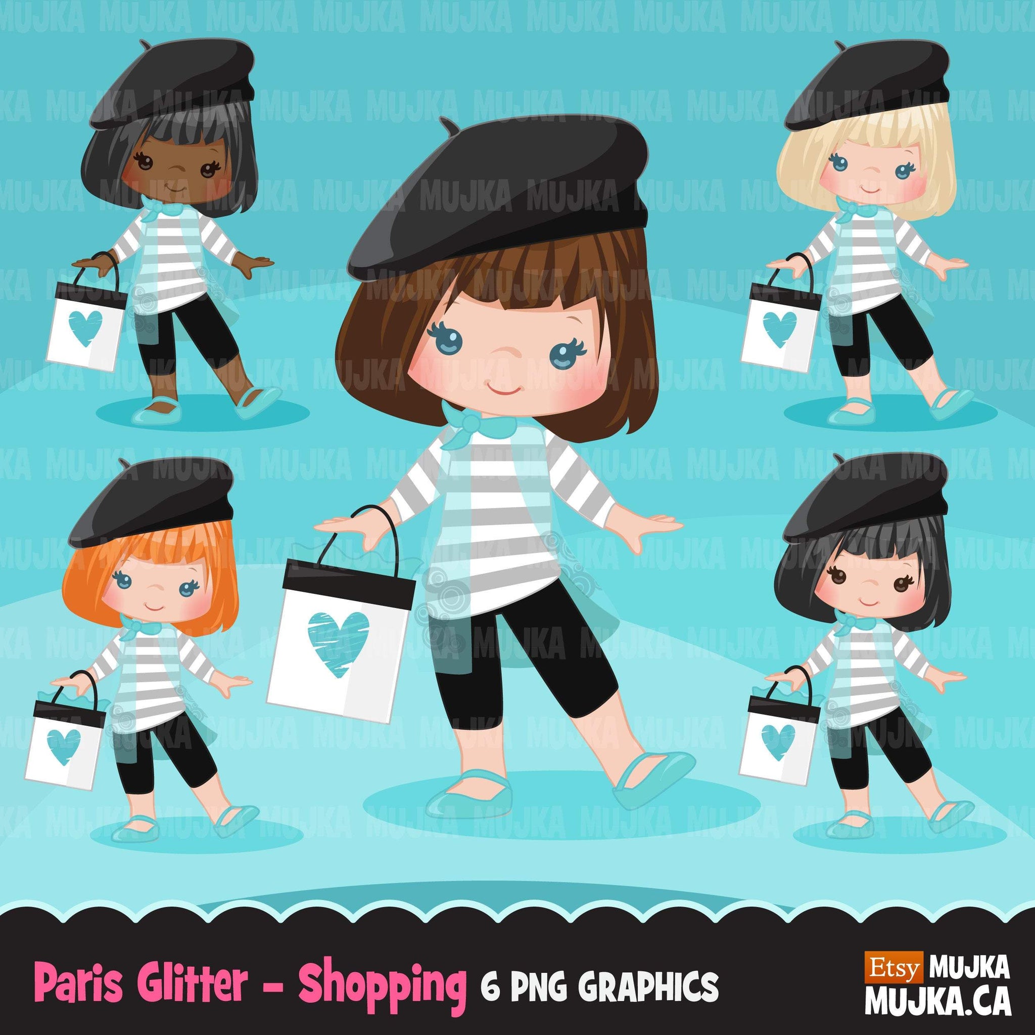 Paris Clipart Bundle, Glitter French Birthday party, poodle, tea party, eiifel tower png clip art, commercial use