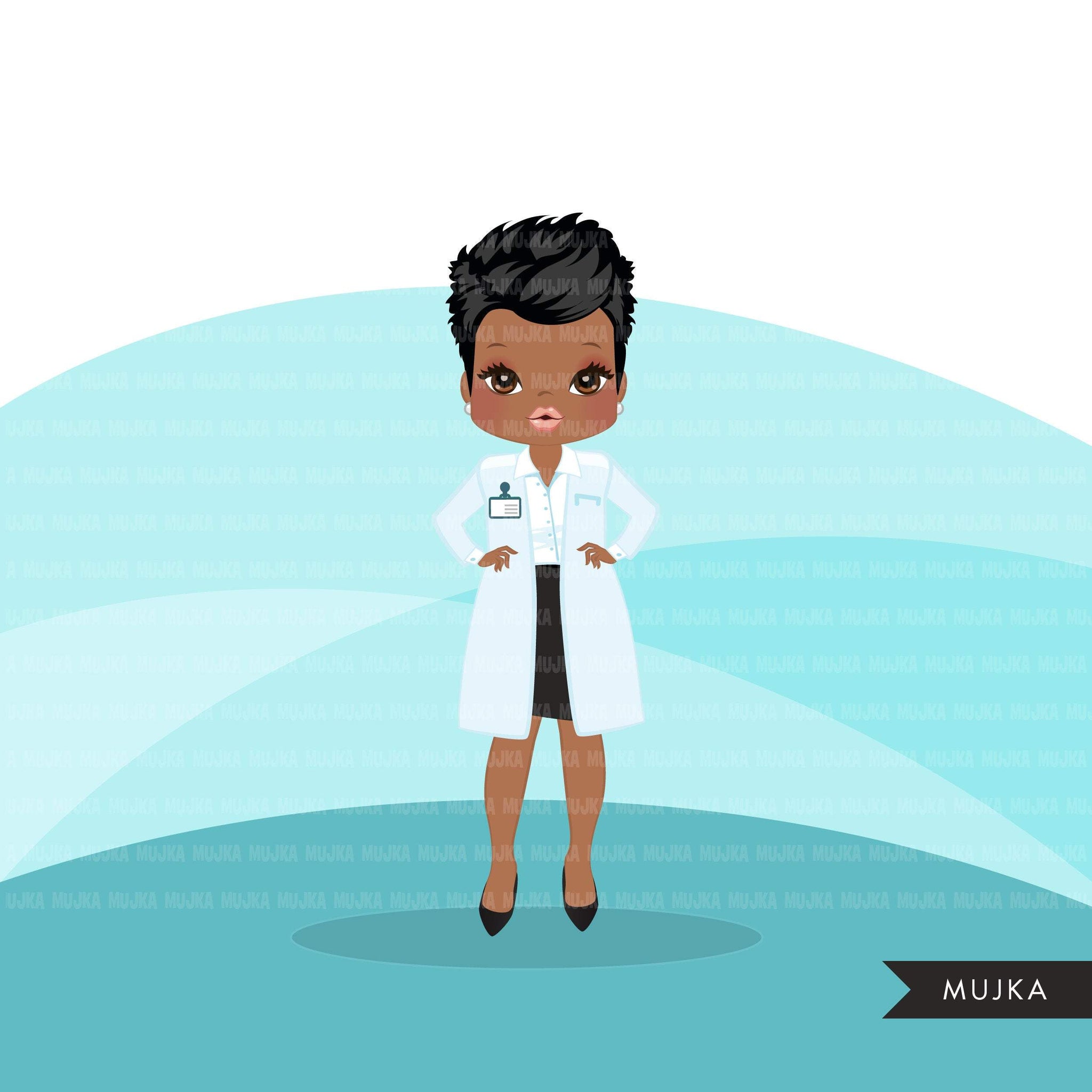 Black female Doctor clipart, hospital graphics, print and cut PNG digital Designs, covid, quarantine Medical girl clip art