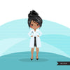 Black female Doctor clipart, hospital graphics, print and cut PNG digital Designs, covid, quarantine Medical girl clip art