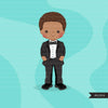 Father's Day clipart, Black boy with tuxedo, I am my father's son quote, dad graphics, commercial use PNG clip art
