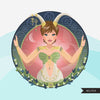 Zodiac Capricorn Clipart, Png digital download, Sublimation Graphics for Cricut & Cameo, Caucasian Woman pixie hair Horoscope sign designs