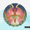 Zodiac Capricorn Clipart, Png digital download, Sublimation Graphics for Cricut & Cameo, Black pixie hair Woman Horoscope sign designs