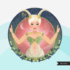 Zodiac Capricorn Clipart, Png digital download, Sublimation Graphics for Cricut & Cameo, Caucasian Woman pixie hair Horoscope sign designs