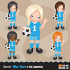 Soccer Clipart Bundle, playing soccer ball, sports, birthday party, boys & girls team jersey, clip art commercial use PNG graphics