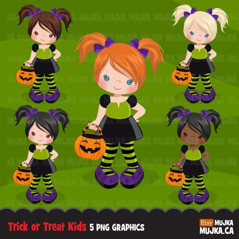 Halloween Clipart Bundle, Pumpkins, witches, Halloween baby, Halloween party boys & girls clip art commercial use PNG graphics