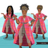Ankara Fashion Graphics, pink and brown African dress, curvy black woman Sublimation designs for Cricut & Cameo, commercial use PNG clipart