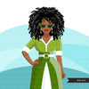 Fashion Clipart, Black woman graphics, green dress, sisters, friends, sisterhood Sublimation designs for Cricut & Cameo, commercial use PNG