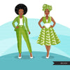 Fashion Clipart, Black woman graphics, green dress, sisters, friends, sisterhood Sublimation designs for Cricut & Cameo, commercial use PNG