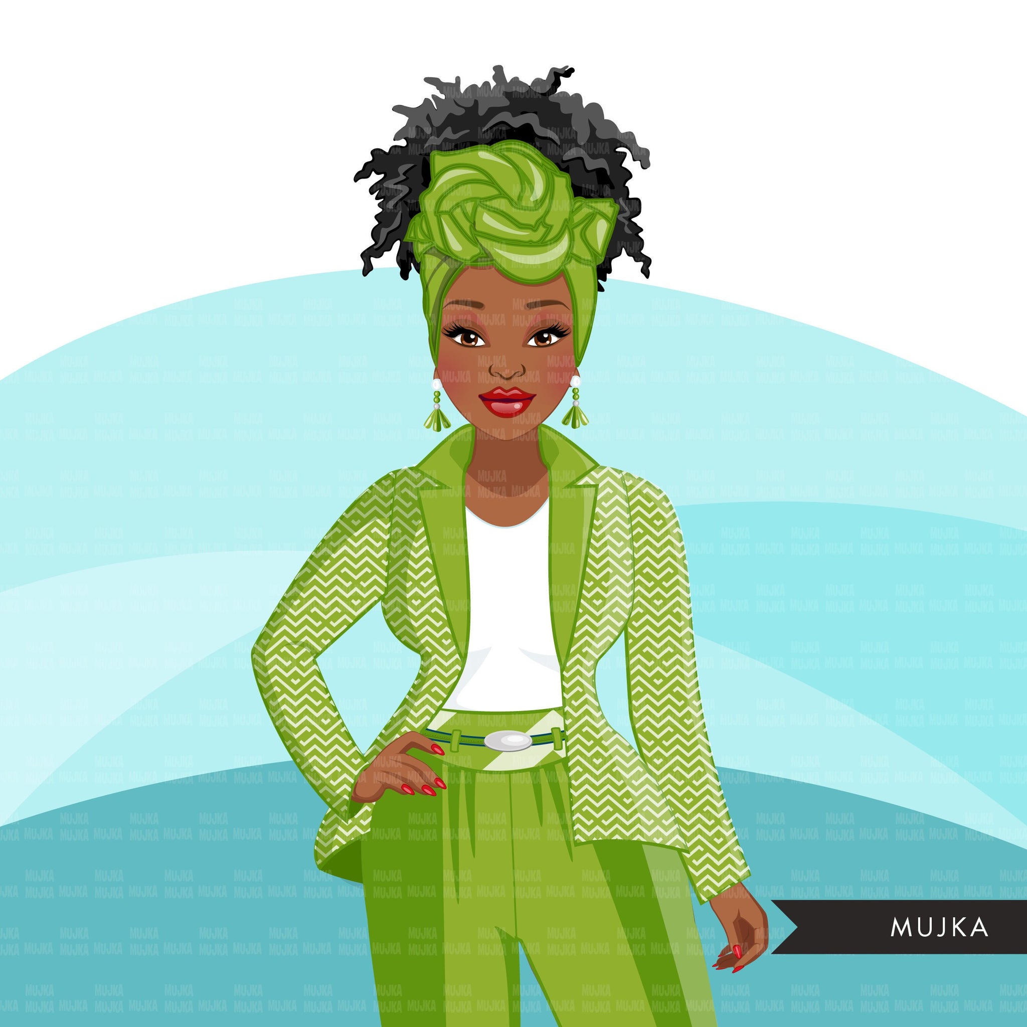 Fashion Clipart, Black woman graphics, green dress, sisters, friends, sisterhood Sublimation designs for Cricut & Cameo, commercial use PNG