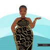 Ankara Fashion Graphics, mud cloth African dress, curvy black woman Sublimation designs for Cricut & Cameo, commercial use PNG clipart