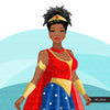 Fashion Clipart, Halloween woman, black woman graphics, afro superhero Sublimation designs for Cricut & Cameo, commercial use PNG
