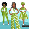 Fashion Clipart, Black woman graphics, green dress, sisters, friends, sisterhood Sublimation designs for Cricut & Cameo, commercial use PNG