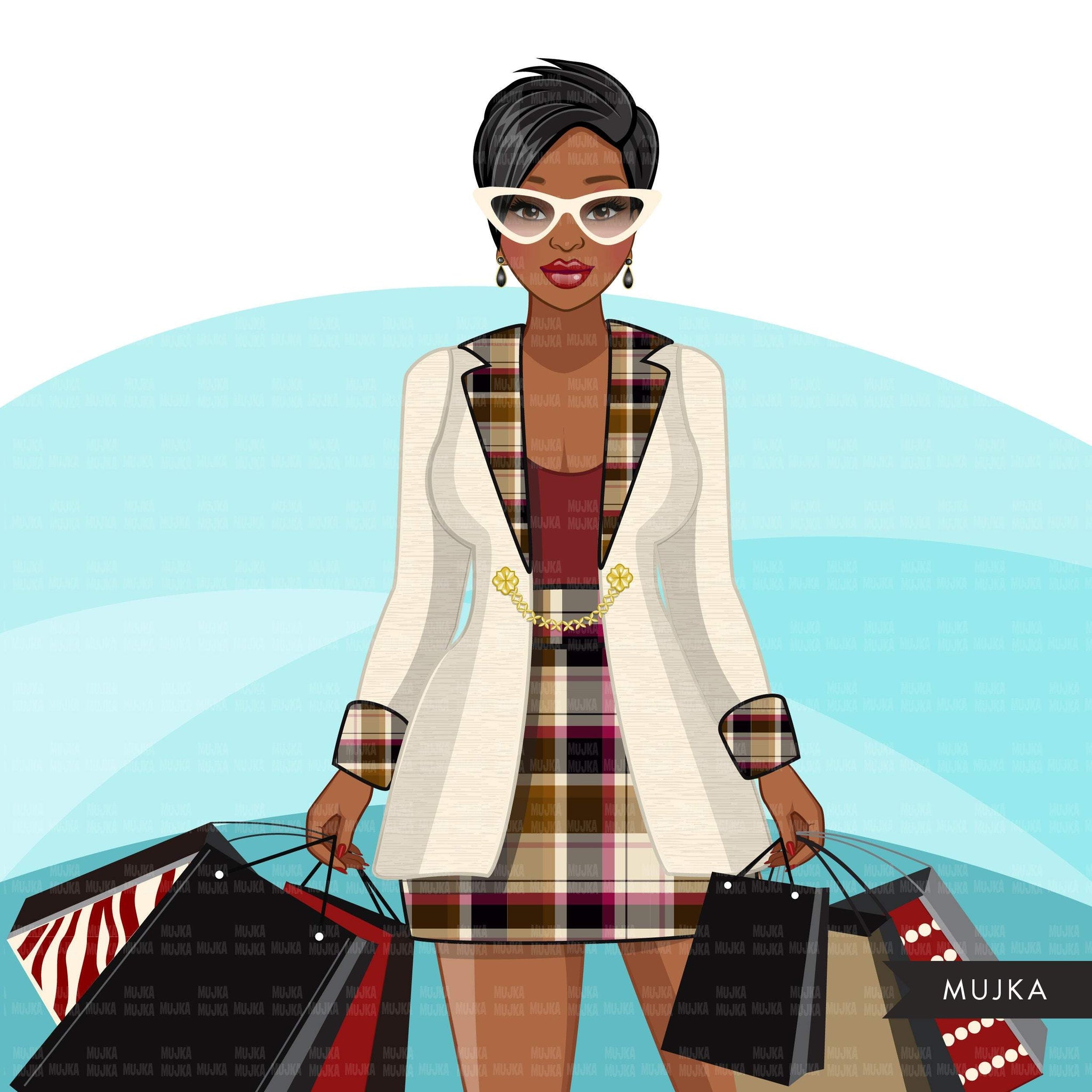 Fall Fashion Graphics, Black Woman shopping, afro woman, sisters, friends Sublimation designs for Cricut & Cameo, commercial use PNG clipart