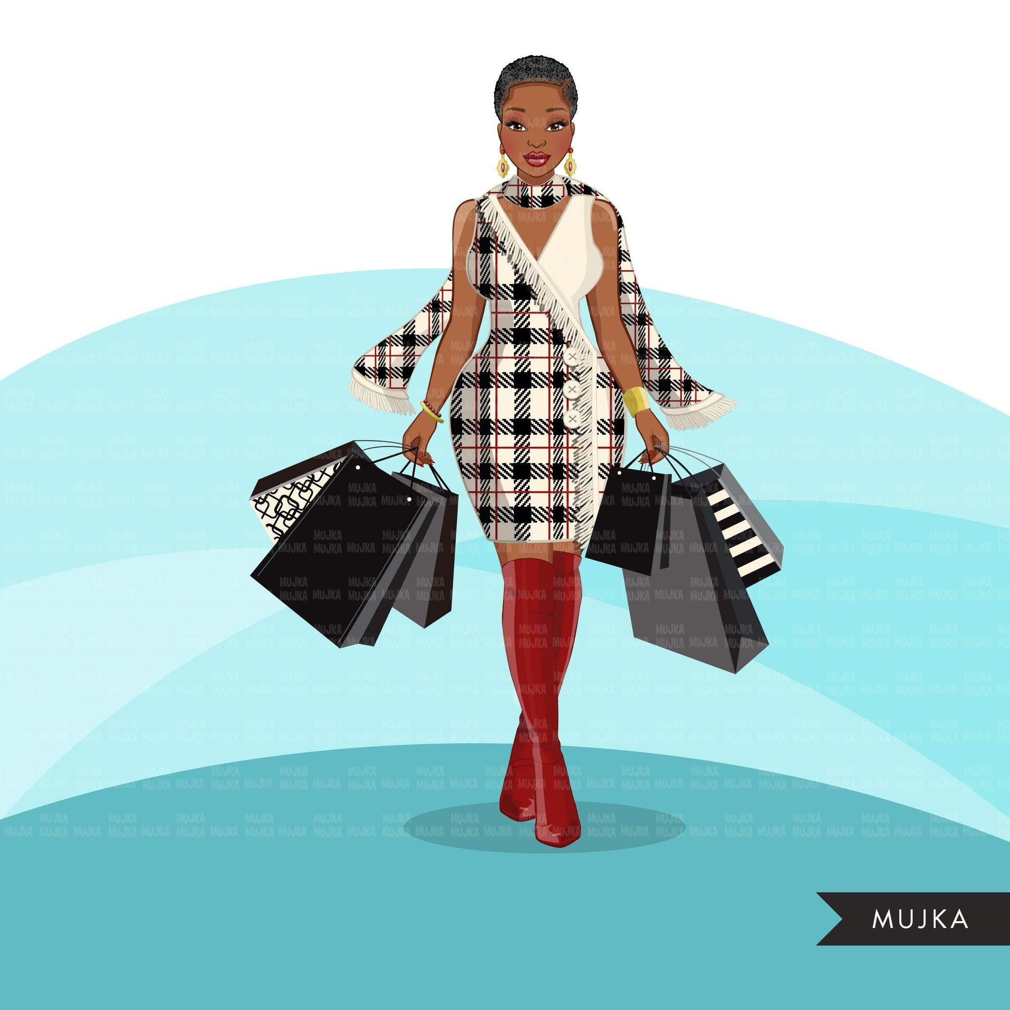 Fall Fashion Graphics, Black Woman shopping, afro woman, sisters, friends Sublimation designs for Cricut & Cameo, commercial use PNG clipart