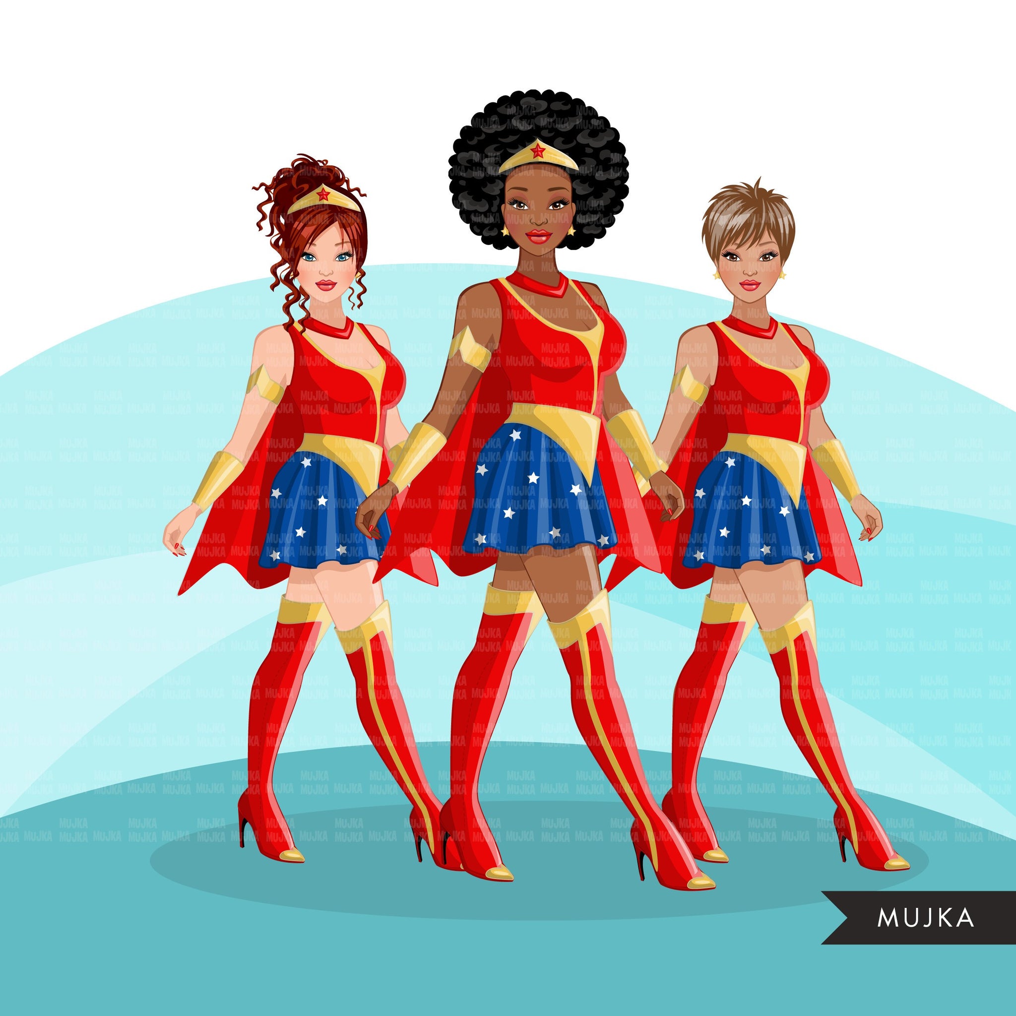 Fashion Clipart, Halloween woman, black woman graphics, afro superhero Sublimation designs for Cricut & Cameo, commercial use PNG