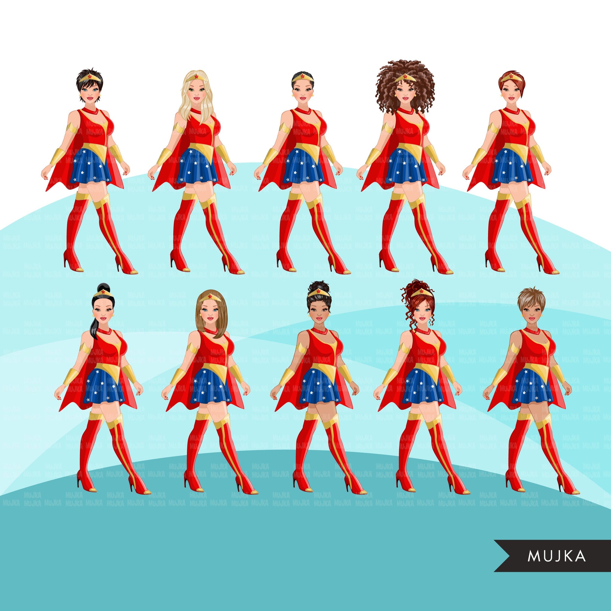 Fashion Clipart, Halloween woman, black woman graphics, afro superhero Sublimation designs for Cricut & Cameo, commercial use PNG