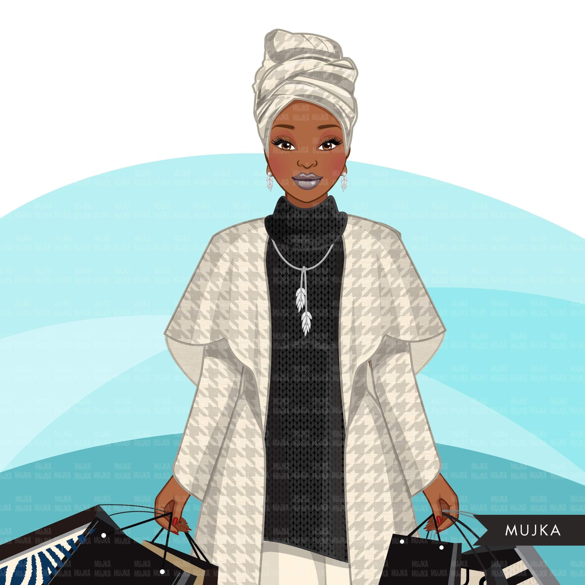 Fall Fashion Graphics, Black Woman shopping, afro woman, sisters, friends Sublimation designs for Cricut & Cameo, commercial use PNG clipart