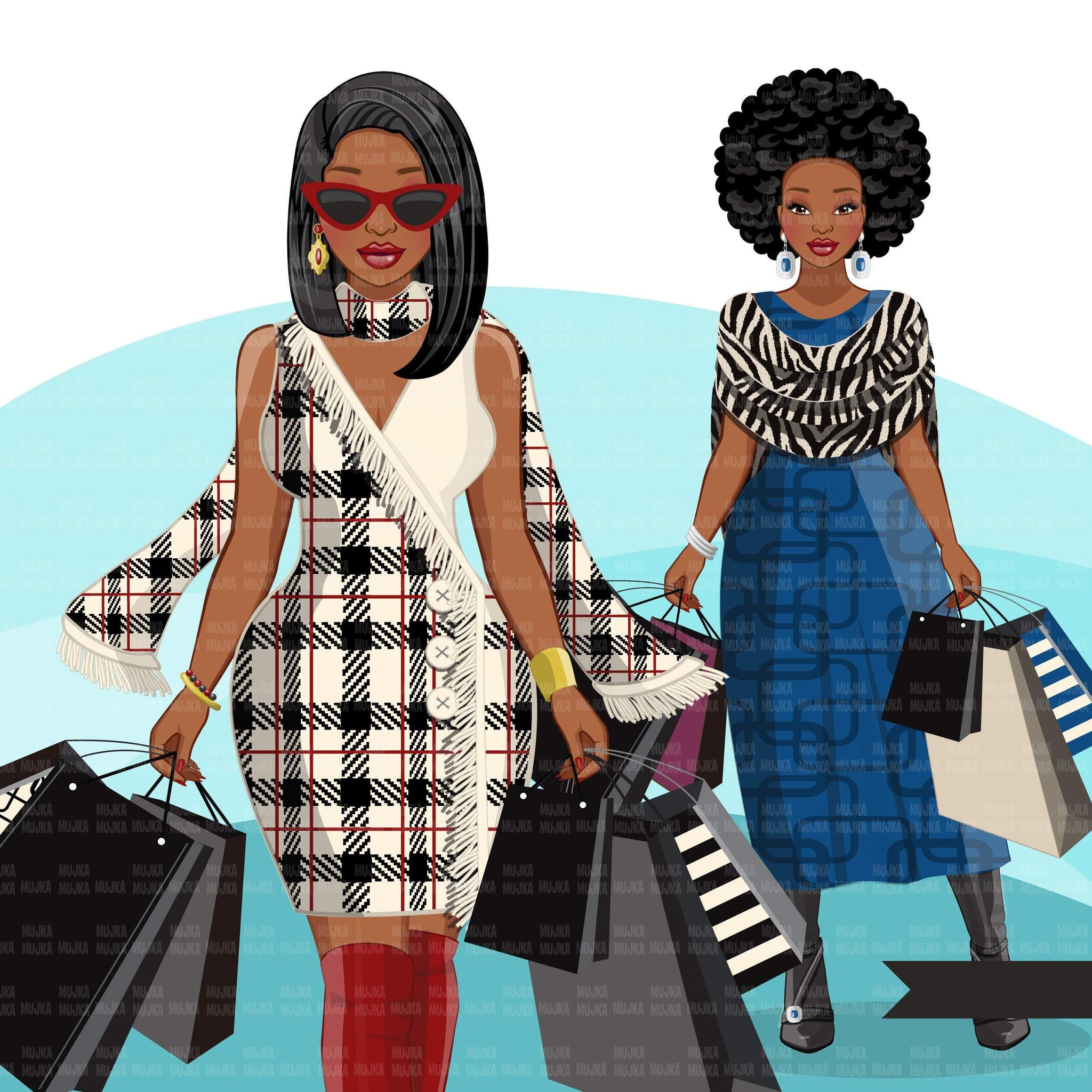 Fall Fashion Graphics, Black Woman shopping, afro woman, sisters, friends Sublimation designs for Cricut & Cameo, commercial use PNG clipart