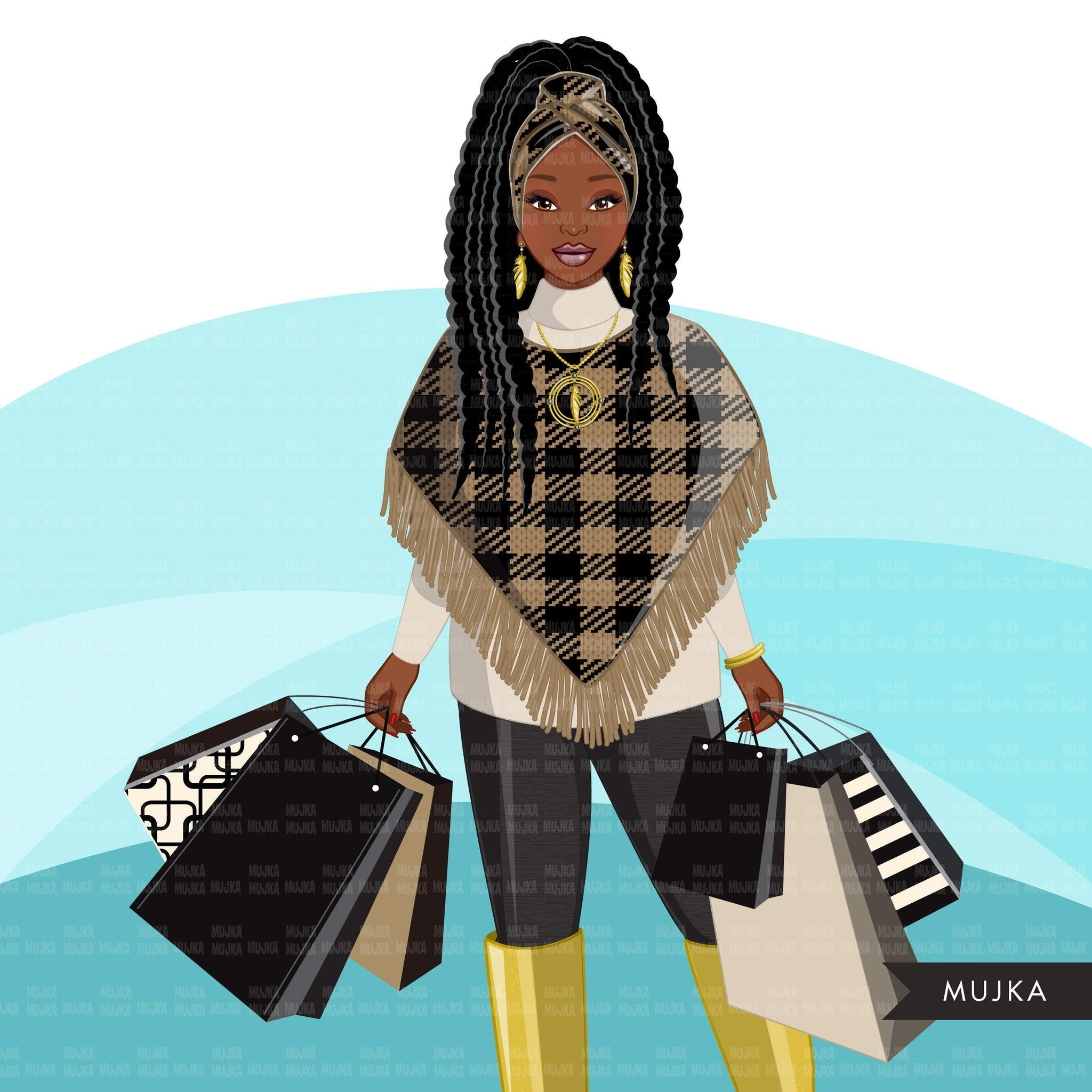 Fall Fashion Graphics, Black Woman shopping, afro woman, sisters, friends Sublimation designs for Cricut & Cameo, commercial use PNG clipart