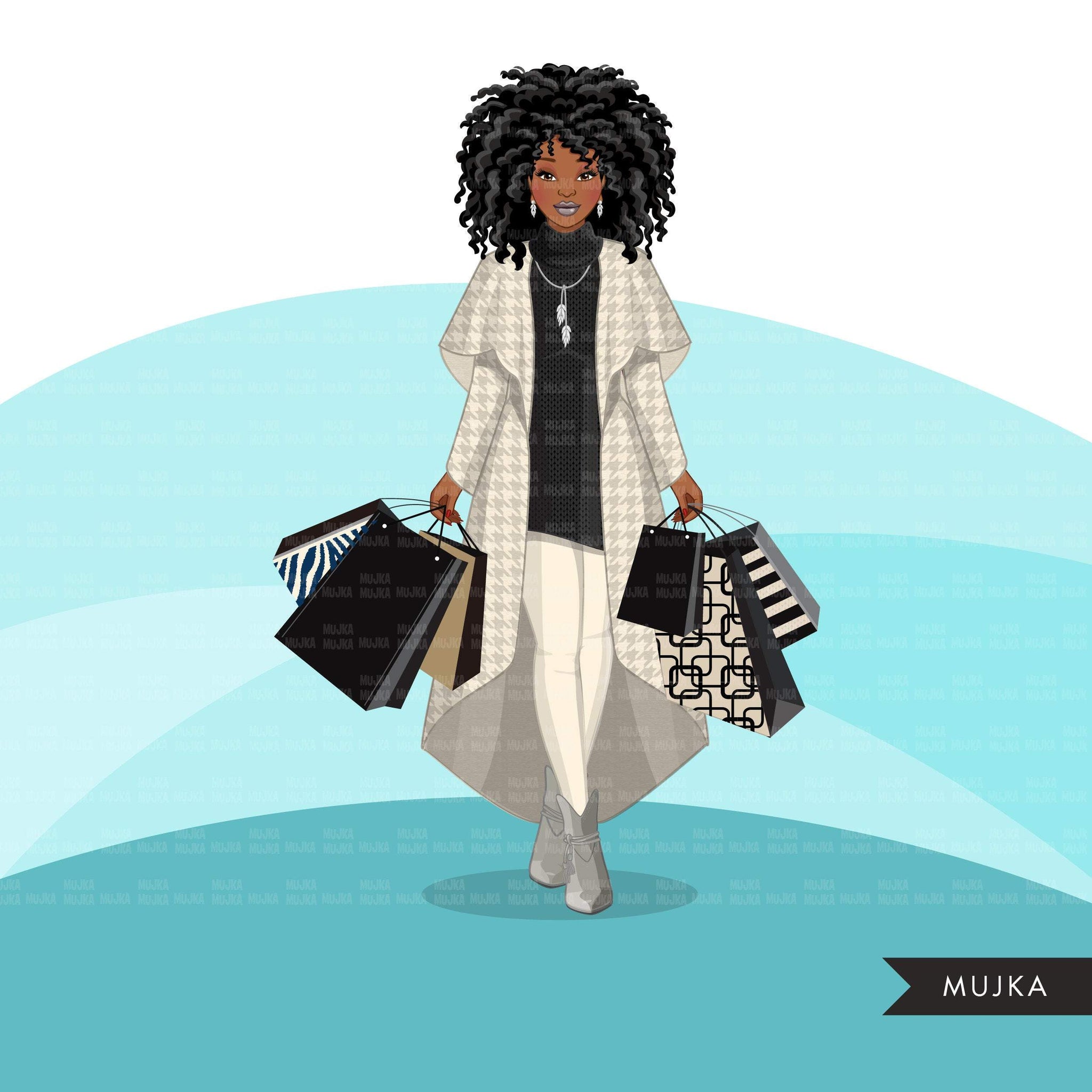 Fall Fashion Graphics, Black Woman shopping, afro woman, sisters, friends Sublimation designs for Cricut & Cameo, commercial use PNG clipart