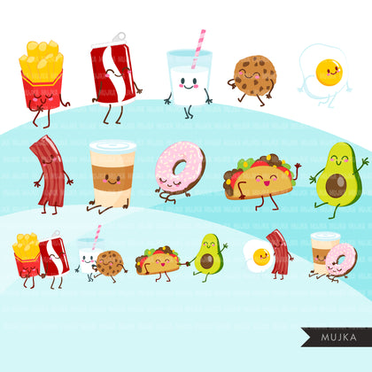 Food pairs clipart, Food couples, egg and bacon, milk and cookies Valentine's Day couples PNG clip art