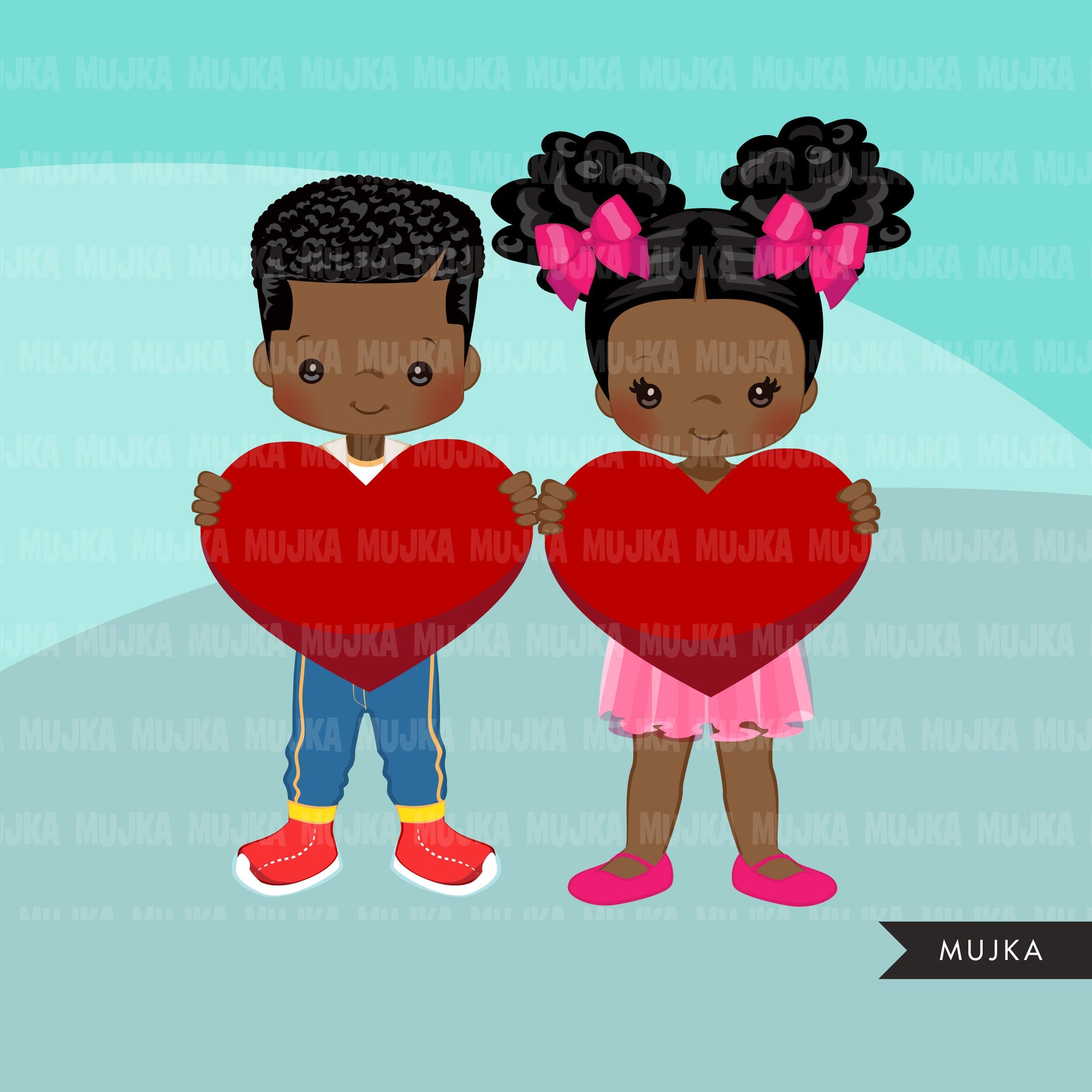 Valentine Clipart, Valentine kids BUNDLE, Valentine's Day boys, girls holding heart, commercial use graphics, png clip art