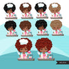 Afro Black Woman baker avatar clipart with baking supplies, print and cut, baking black girl clip art