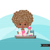 Afro Black Woman baker avatar clipart with baking supplies, print and cut, baking black girl clip art