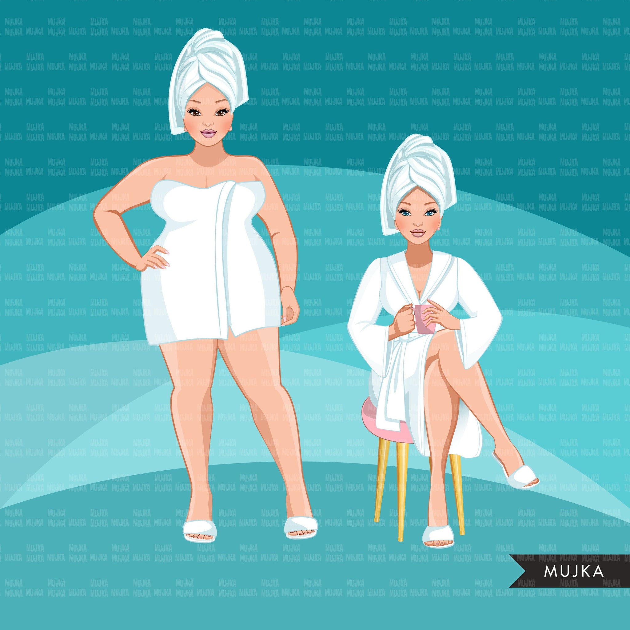 Spa Clipart, bath, self care graphics, spa fashion woman, sisters, friends, Sublimation designs for Cricut & Cameo, commercial use PNG