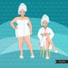 Spa Clipart, bath, self care graphics, spa fashion woman, sisters, friends, Sublimation designs for Cricut & Cameo, commercial use PNG