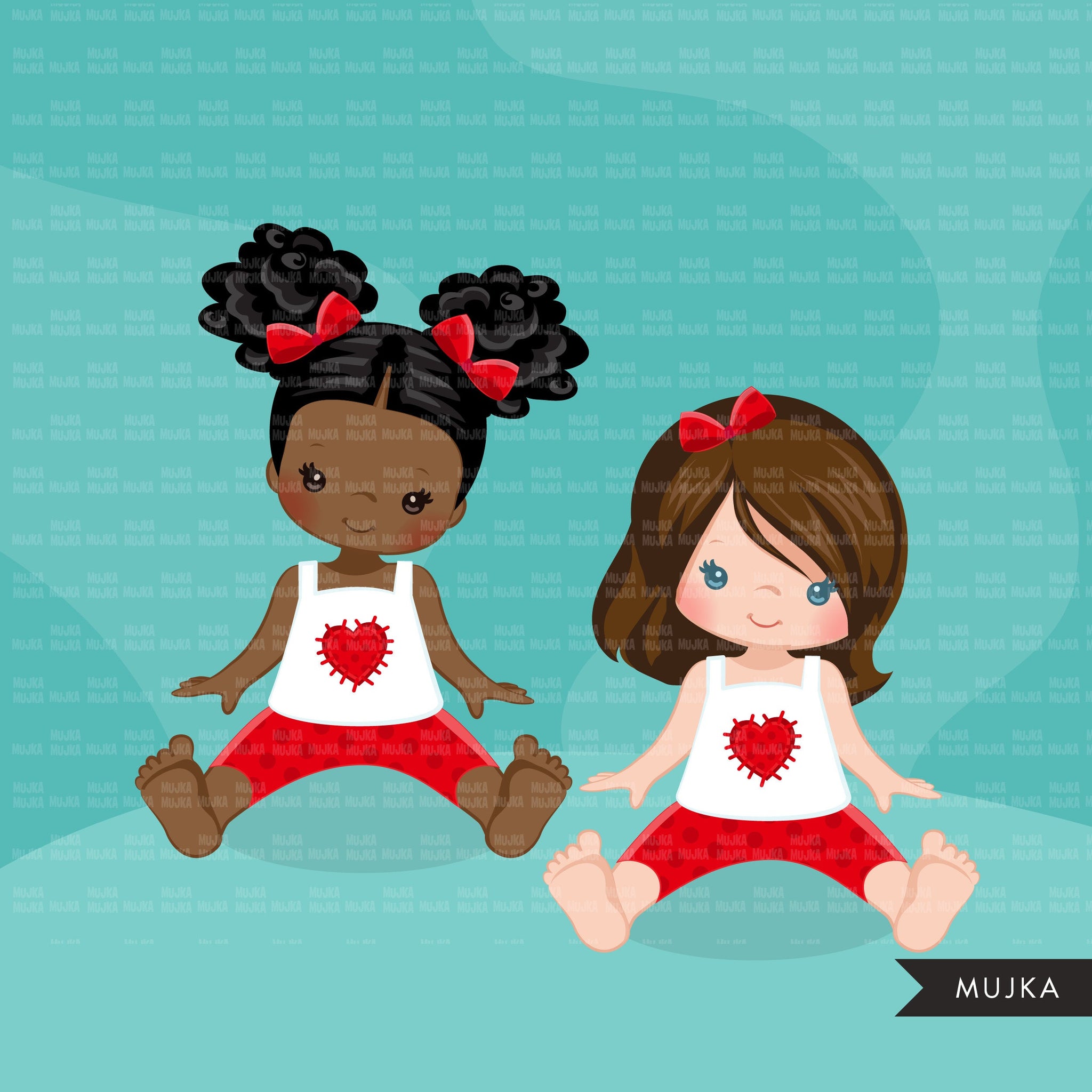 Valentine Clipart, little girls bundle, sisters, friends sublimation, Valentine's Day gifts, commercial use graphics, png clip art