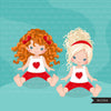 Valentine Clipart, little girls bundle, sisters, friends sublimation, Valentine's Day gifts, commercial use graphics, png clip art
