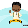 Black history clipart, black history figures Martin Luther King Jr, Nelson Mandela, Muhammad Ali, John Lewis, Guion Bluford clip art PNG