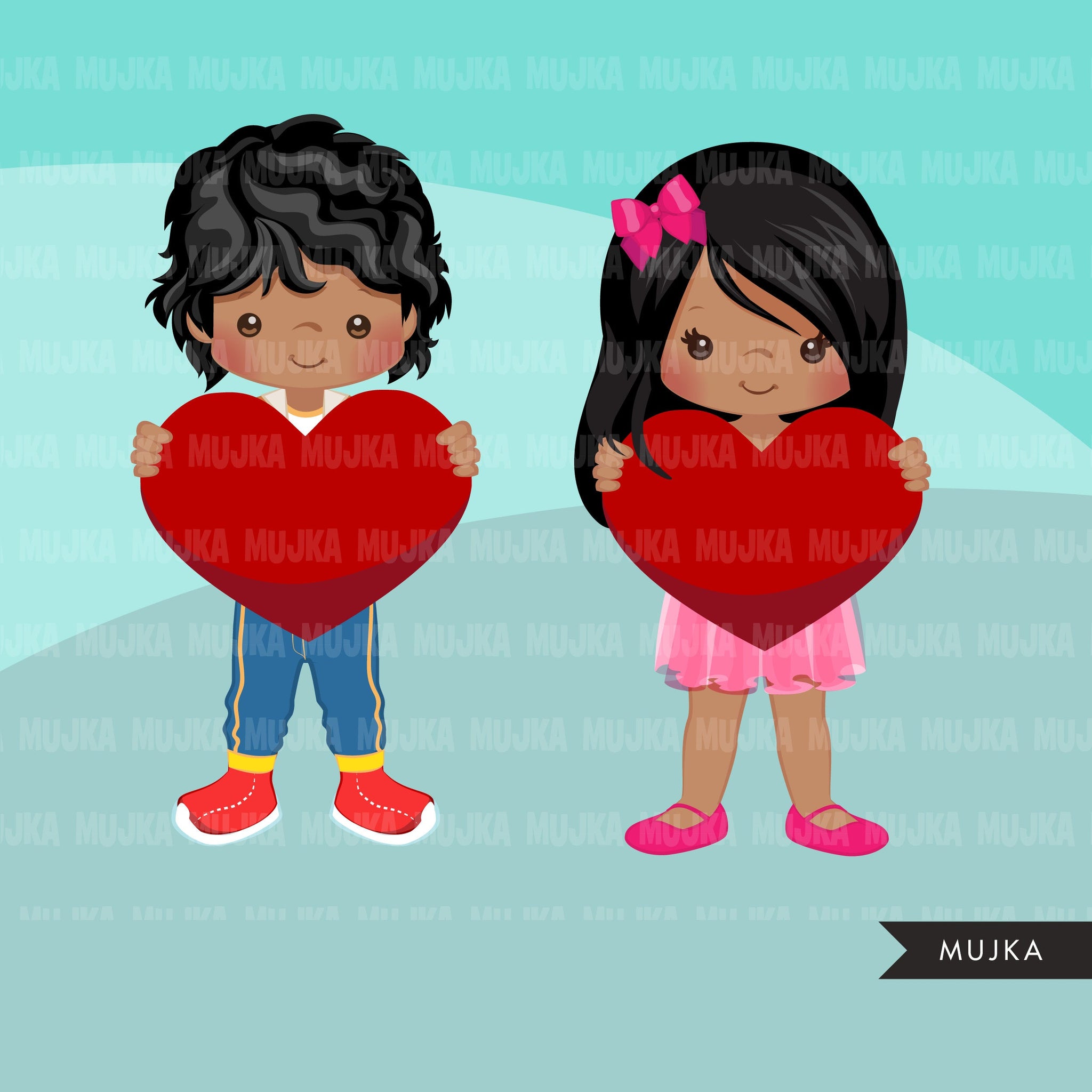 Valentine Clipart, Valentine kids BUNDLE, Valentine's Day boys, girls holding heart, commercial use graphics, png clip art