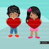 Valentine Clipart, Valentine kids BUNDLE, Valentine's Day boys, girls holding heart, commercial use graphics, png clip art