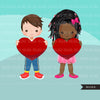 Valentine Clipart, Valentine kids BUNDLE, Valentine's Day boys, girls holding heart, commercial use graphics, png clip art