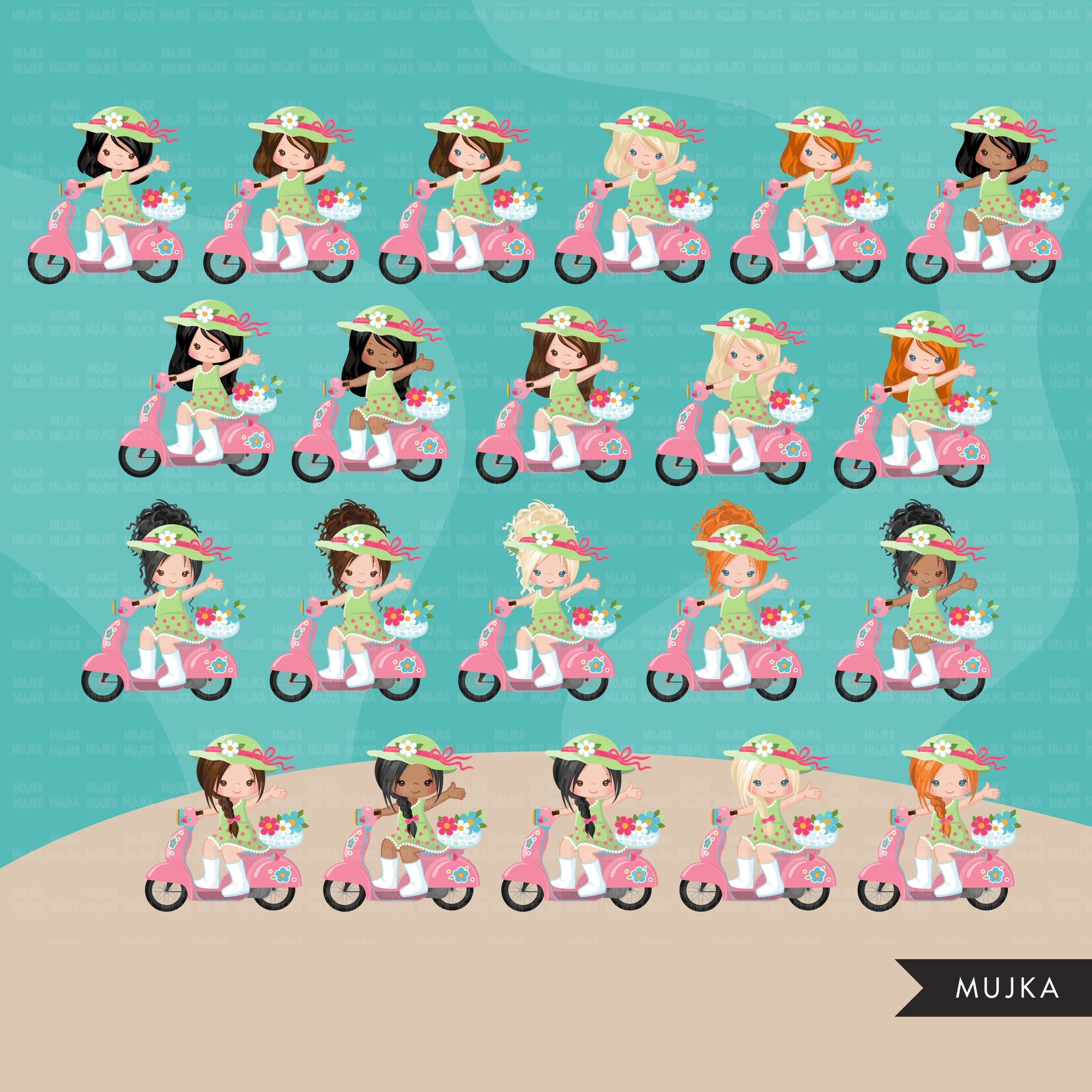 Best friends clipart bundle, Scooter Girls, Spring Png, Valentine gifts, siblings, sublimation graphics, pink scooter png clip art
