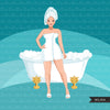 Spa Clipart, bath, self care graphics, spa fashion woman, sisters, friends, Sublimation designs for Cricut & Cameo, commercial use PNG